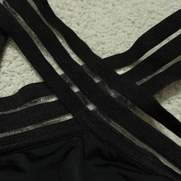 Lot of 2 Womens One Piece Swimsuit Ruched Side Strappy Beach Black White Size L - Picture 3 of 8